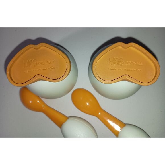 MSC International Inc: White and Orange EGG CUPS & Chicken Face SPOONS (2 Set) - Picture 4 of 5